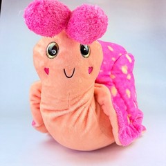 Snail Plush HUGE Pink Polka Dot Stuffed Animal Heart Cheeks Glitter Kawaii Toy