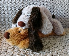 Vintage Chosun Dark Brown White Tan Puppy Dog Stuffed Animal Plush Toys 22″