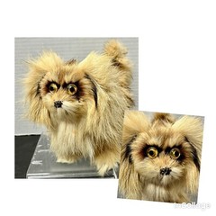 Vintage Real Fur/Hair Pekingese Dog Figure 9” L 5” T
