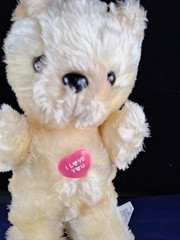 Vtg I LOVE YOU Carnival Prize BEAR Stuffed Animal Plush Childhood Memory *11FB