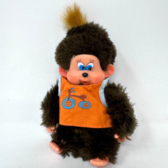 Jolly Plush Toy Monchichi Stuffed Animal Orange Bicycle Shirt Monkey Ape 8″