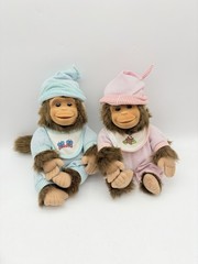 Hosung Monkey Plush Set Twins Blue Pink Baby Dolls Pajamas Outfit
