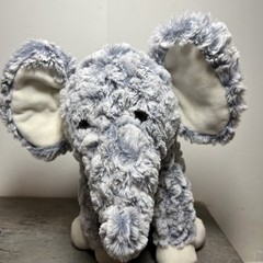 Walmart Fur Elephant Plush Gray Blue Stuffed Animal Toy 12″ Brown Eyes