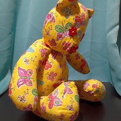 Handmade With Love Quilted Teddy Bear Plush Yellow Butterfly Stuffed Animal
