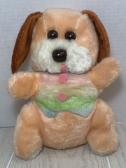 Soft Things Puppy dog Plush peach tan pastel rainbow tummy brown ears tongue