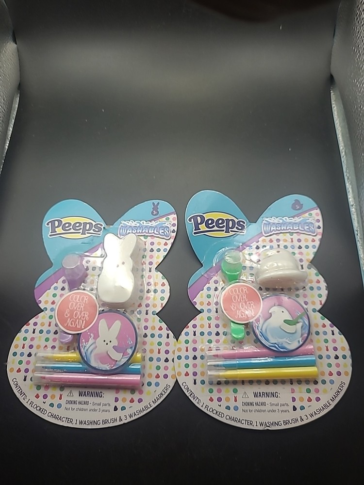 2 NEW PEEPS Washables Flocked Bunny & Chick Washable Markers Color Over & Over