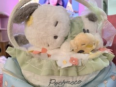 Sanrio Pochacco Easter Plush Dog w/ Basket, White/Gray/Green, 2024 Small