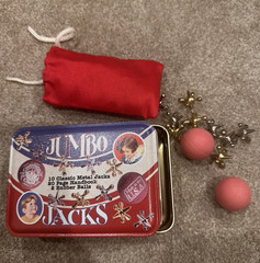 Channel Craft Jumbo Jacks Set Metal Jacks, 2 Rubber Balls, Red Pouch & Tin