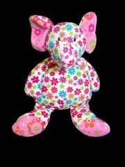 Mary Meyer Elephant Plush Bright Flowers Pink Orange Blue Green Fleece 13”