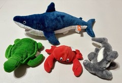 Lot of 4 Sea Life Plushies – Sharks, Crab, & Turtle (Wild Republic, Ganz, Etc)
