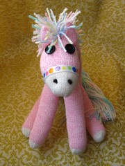 Sock Monkey Horse Pony Pink – Daisy Halter + Tattoo, Rainbow Mane Handmade