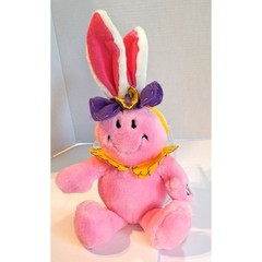 Vtg Pink Smiley Face Easter Bunny Plush Tickle Tickle Wiggle Wiggle Animated Toy
