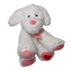 2021 Animal Adventure White Pink Dog Plush Puppy Heart Nose Soft Toy Satin Bow