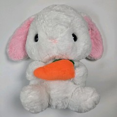 Cute White Bunny Carrot Easter Plush Stuffed Animal Pink Ears