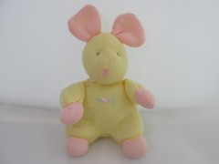 Eden Toys Knit Plush Mouse Lovey Vintage Baby Toy Yellow Pink Embroidered Heart