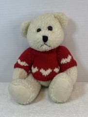 VTG International Silver White Plush Teddy Bear Red Sweater with White Hearts