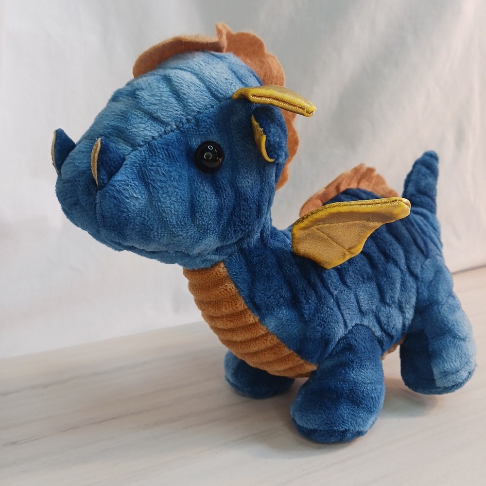 Blue Dragon Plush Stuffed Animal Blue & Gold 9 In Toy Kids Fantasy Dragons