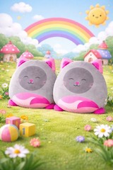 Cute Plush Cat Pillow Set of 2