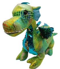 Ganz Dragon Plush 10″ Neon Green Blue Sequin Glitter Stuffed Animal