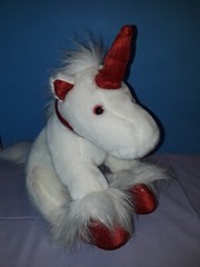 Dan Dee WHITE AND RED SHAGGY UNICORN Stuffed Animal Plush Soft Toy 13″ w/ Tags
