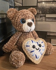 Crochet Bear w/ Heart Poptart Handmade Amigurumi Get Well Gift Chenille 9.5″