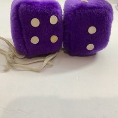 Pair of Retro Square, 3 Inch Fuzzy Plush Dice with Dots, Car Mirror Hanging