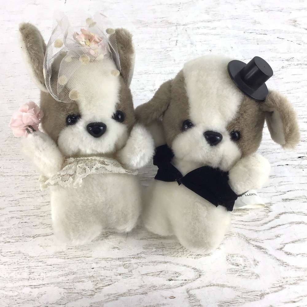 Vintage House Of Lloyd 6″ Stuffed Wedding Puppies Bride And Groom