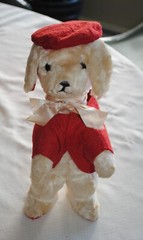 Vtg Plush French Poodle Dog Stuff Toy Begging Standing Jacket Beret White Nice