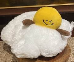 Silver One Fried Egg Cloud 12” Plush Stuffed Soft Breakfast Pillow Toy NWOT