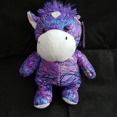 Kellytoy Plush Horse Purple Stuffed Animal Rainbow Metallic Foil Print Toy