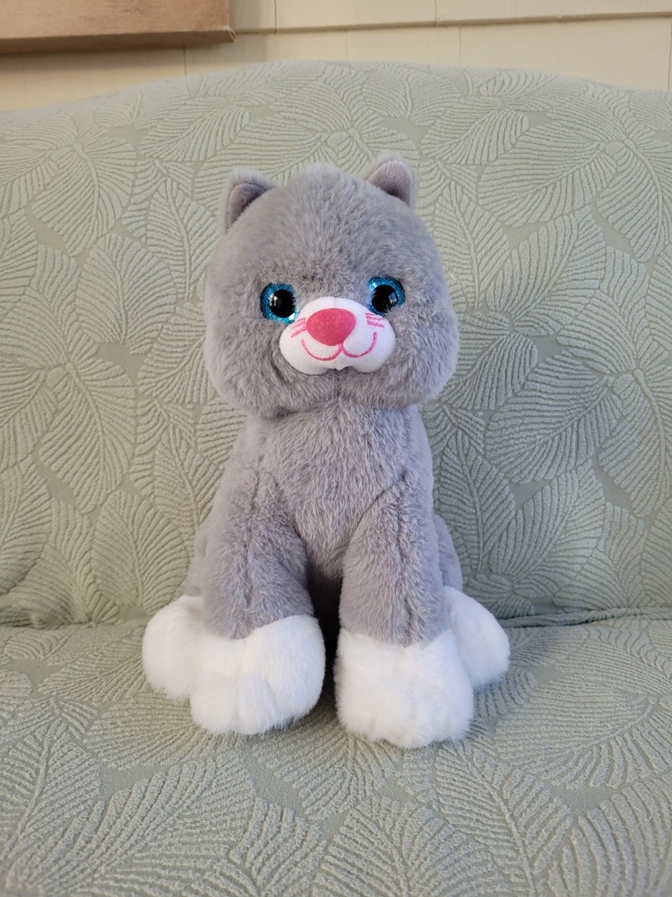 Kitten Cat Plush 11″ Gray White w/ Blue Glitter Eyes #324072 Redemption Plus