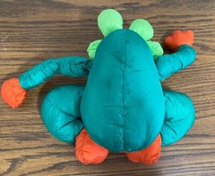 ~Vintage nylon green orange stuffed frog animal plush toy