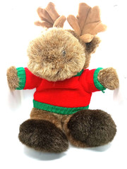 VTG From the World of Smile Plush Moose Red Green Sweater Stuffed Animal 1994