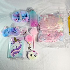 Unicorn Gifts Set for Girls Blanket Journal Water Bottle Sleep Mask Plush Access