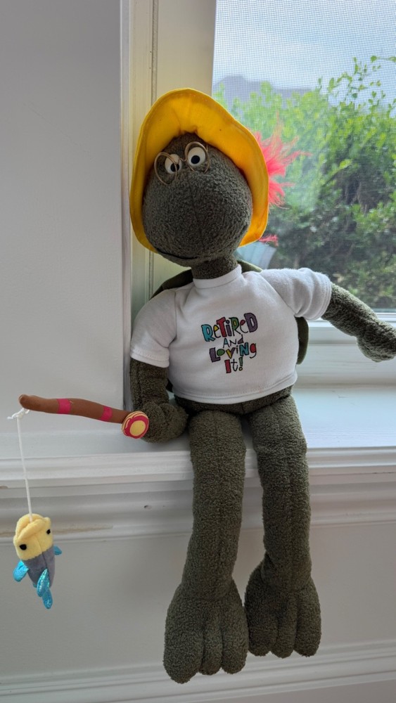 AMSCAN Retired Fishing Frog Plush Retired and loving it Cute Doll Toy