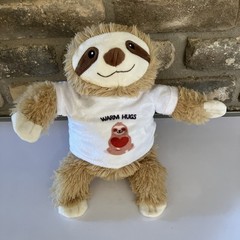 Weighted 1.5 Lb. Baby Sloth Light Brown W/warm Hugs White T-Shirt 9.5”