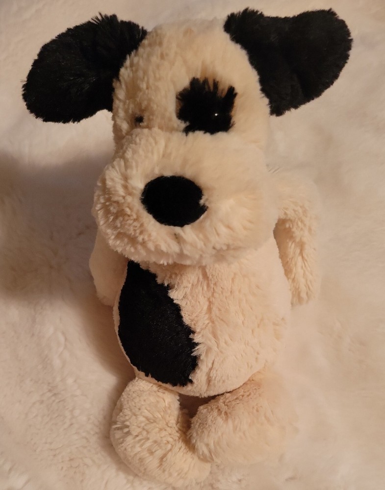 Jellycat BASHFUL DOG BLACK AND CREAM WHITE Bean Filled STUFFED ANIMAL PLUSH TOY