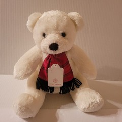 Casual Corner White Teddy Bear With Scarf 10″ Soft Plush Christmas Toy Has Tags
