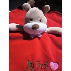 Baby Starters Red Velvet/Satin Reindeer “My First Christmas” Security Blanket
