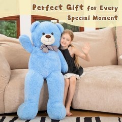 MorisMos Giant Teddy Bear 47In W/ Bow Tie Blue Plush PP Cotton Stuffed Animal