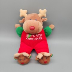 Vintage Carters Babys First Christmas REINDEER Plush Rattle 10″ Stuffed Toy Red