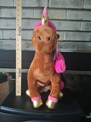 Afro Unicorn Plush Afro, Tan Brown, Pink with Gold Earrings, Stuffed Animal 2023