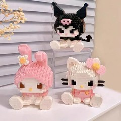 3pcs Sanrio Anime Mini Building Blocks Hello Kitty Kuromi Kids Room Decor Gift