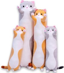 Charming Gray Cat Plush Toy – 35 Inch Long Cuddle Pillow for Stress Relief