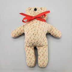Vintage Teddy Bear Plush 10″ Floral Corduroy Handmade Stuffed Animal 70s 80s