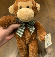 Markie Monkey Princess Soft Toys Plush Stuffed Animal Brown Gingham Ribbon Bow