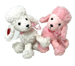 Russ Berrie Sparkly Luv Pets Pink White Poodles Plush Puppy Dogs Lot of 2
