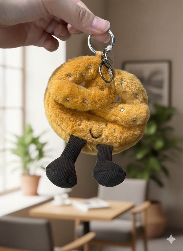 Jellycat Amuseables Pretzel Bag Charm Plush Keychain Brown NWT