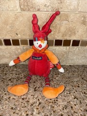 Plush clown MOULIN ROTY Red Orange rattle good condition 10″ #D50