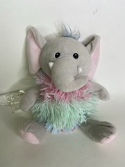 Hug Fun Elephant Gray With Pastel Pink Green Blue Shaggy Puff Ball Stuffed Plush